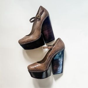 Alice + Olivia Uma Brown Snakeskin Platforms Mary Janes 9.5